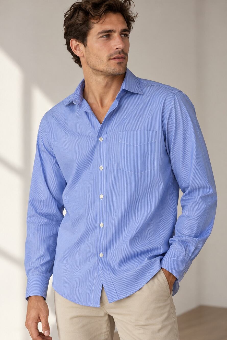 Polo Ralph Lauren Philip 17 36/37 Blue Pinstripe 100% Cotton Shirt